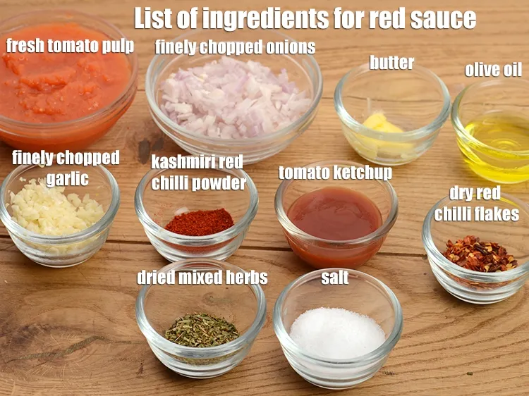 Step 3 – <strong>For red sauce</strong> :1 tbsp olive oil, 1 tsp butter, 2 tbsp finely chopped garlic, …