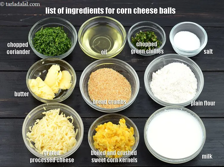 Step 2 – what are corn cheese balls made of ?&nbsp; <strong>5 tbsp grated processed cheese</strong>, <strong>3/4 cup …