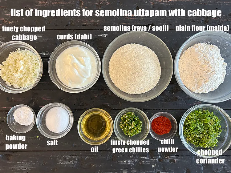 Step 2 – <strong>what is semolina uttapam with cabbage made of ? </strong><u><em>See below image of list of …