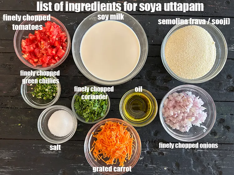 Step 2 – <strong>what is quick soya uttapam made of ?</strong><u><em> See below image of list of ingredients …