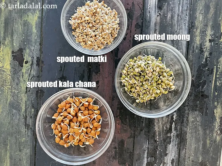 Step 3 – Mixed sprouts is any combination of moong, matki, kala chana, safed vatana, kabuli chana, chawli …