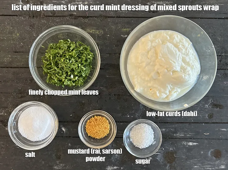Step 3 – <em>See below image of list of ingredients for the curd mint dressing of mixed sprouts …