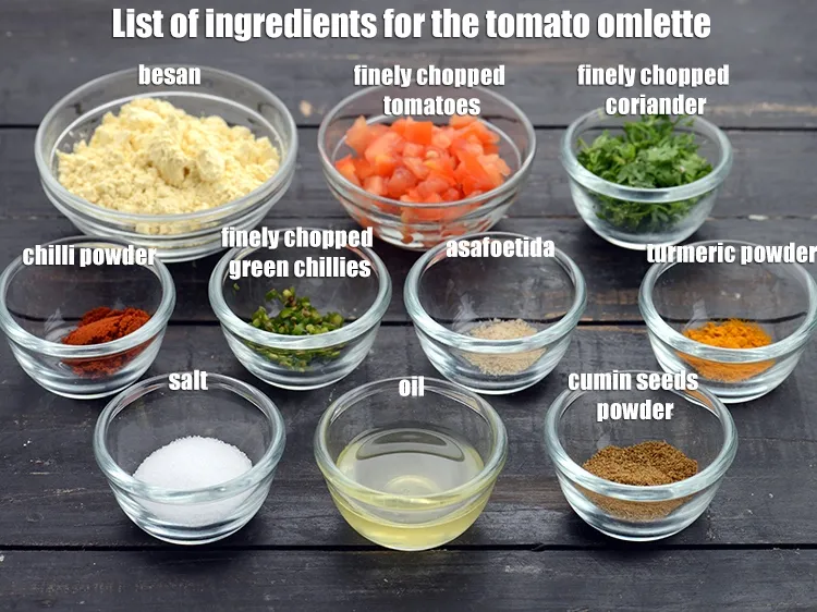 Step 3 – <strong>For The Tomato Omlette:&nbsp;</strong>1/2 cup finely chopped tomatoes, 1 cup besan (bengal gram flour), 1/4 …