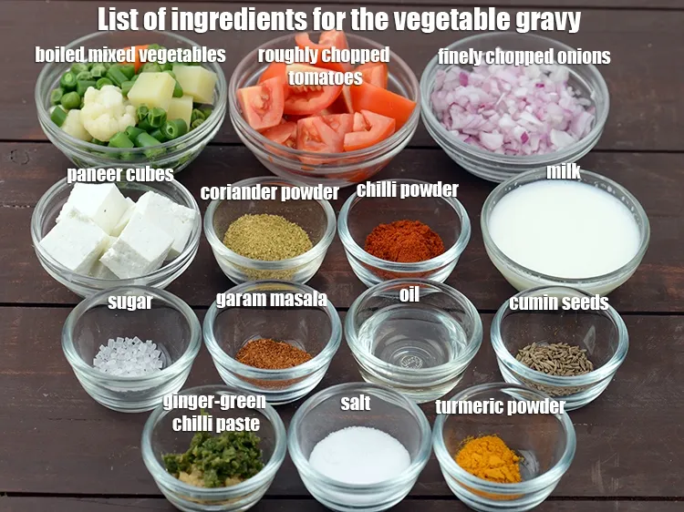 Step 3 – <strong>For The Vegetable Gravy</strong>:&nbsp;1 1/2 cups boiled mixed vegetables (carrots , peas , cauliflower , …