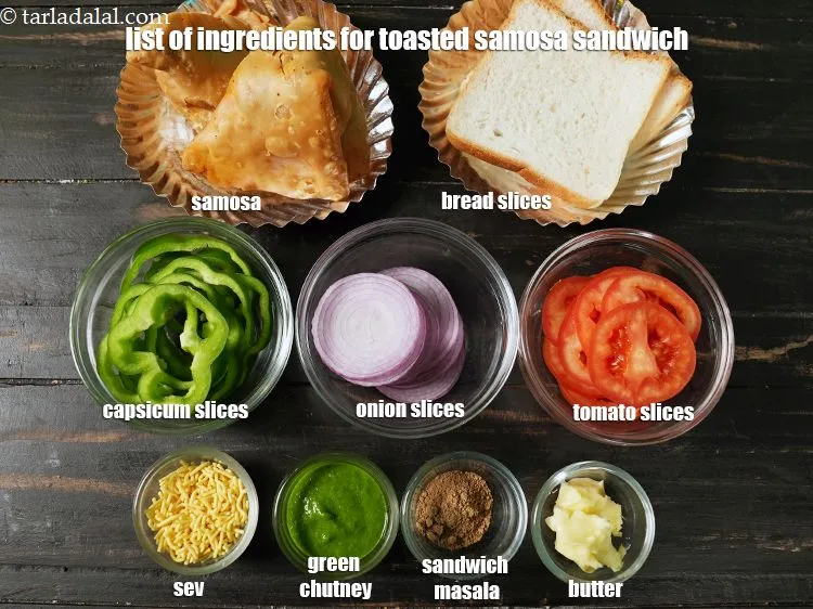 Step 3 – <strong>For Toasted Samosa Sandwich</strong> 8 bread slices, 4 tsp butter for spreading, 4 tbsp green …