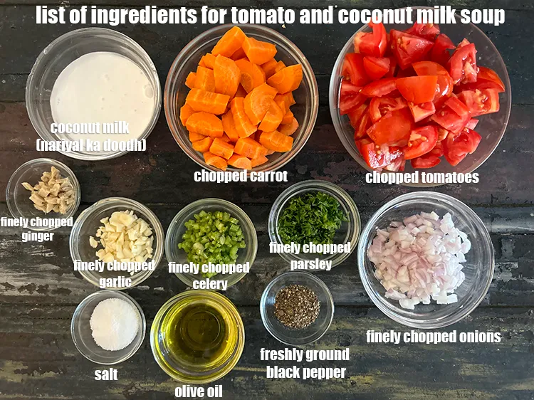 Step 2 – <strong>what is tomato and coconut milk soup made of? </strong><u><em>See below image of list of …
