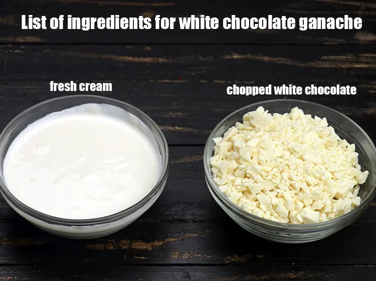 Step 4 – <strong>For white chocolate ganache</strong>: &frac12; cup chopped white chocolate and &frac14; cup fresh cream. <u><em>See …