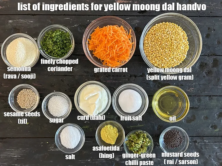 Step 2 – <strong>what is yellow moong dal handvo made of ? </strong><u><em>See below image of list of …
