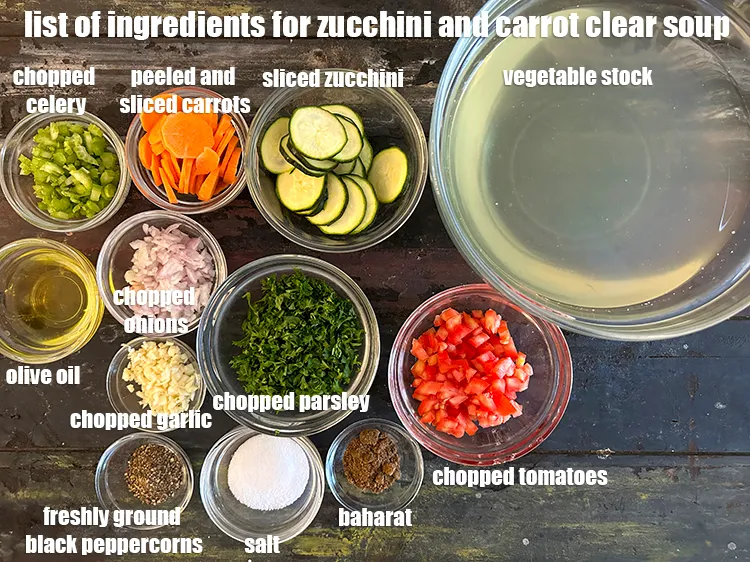 Step 2 – <strong>what is zucchini carrot soup made of ? </strong><u><em>See below image of list of ingredients …