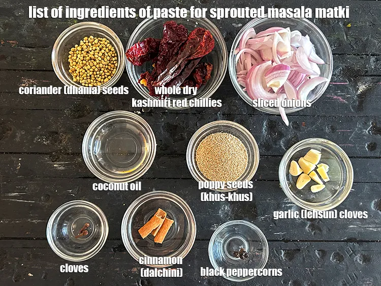 Step 3 – <u><em>See below image of list of ingredients of paste for&nbsp;sprouted masala matki.</em></u>