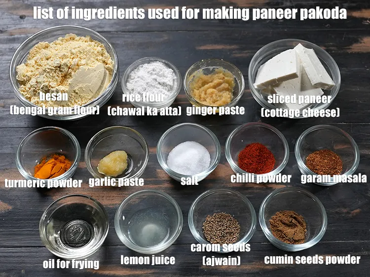 Step 2 – <em><u>Below are the list of ingredients used for making paneer pakoda.</u></em>