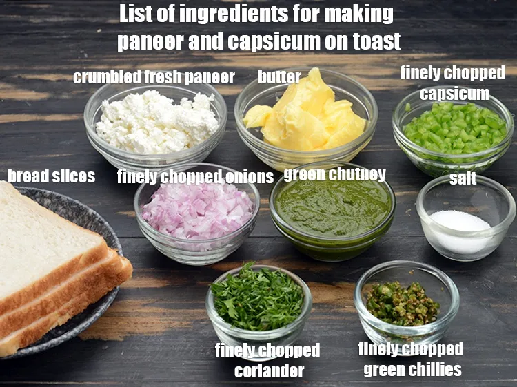 स्टेप 2 – <u>पनीर शिमला मिर्च टोस्ट&nbsp;बनाने के लिए सामग्री की सूची की …