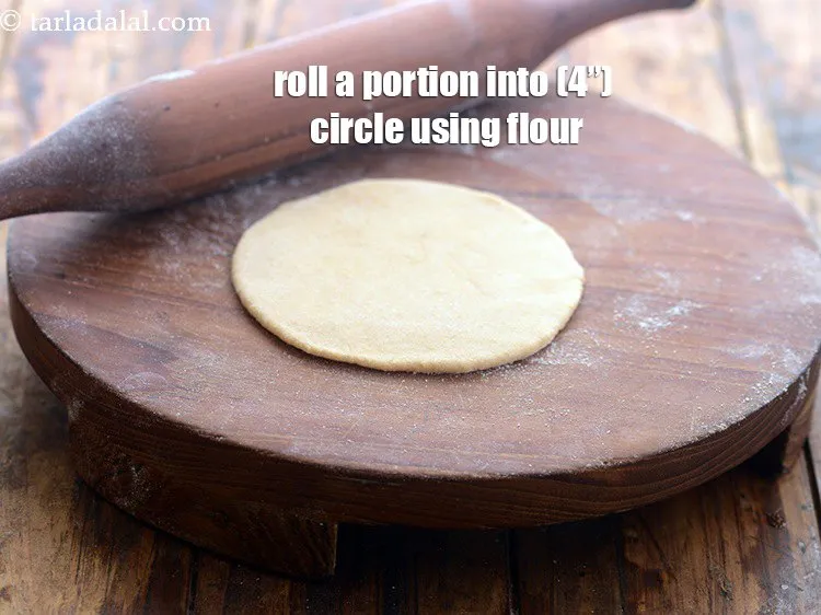 Step 36 – Roll a portion of the dough into a circle of 100 mm. (4&rdquo;) diameter circle …