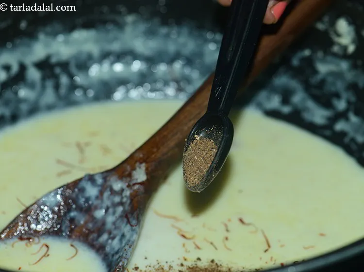 Step 12 – Also, add nutmeg powder, mix well and cook on a medium flame for 3 to …