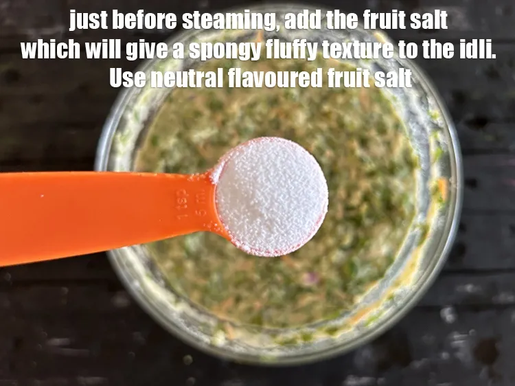 Step 42 – <meta charset="UTF-8" /> Just before steaming, add&nbsp;1 1/2 tsp&nbsp;<a href="glossary-fruit-salt-420i">fruit salt</a>&nbsp;to the batter. Fruit salt …