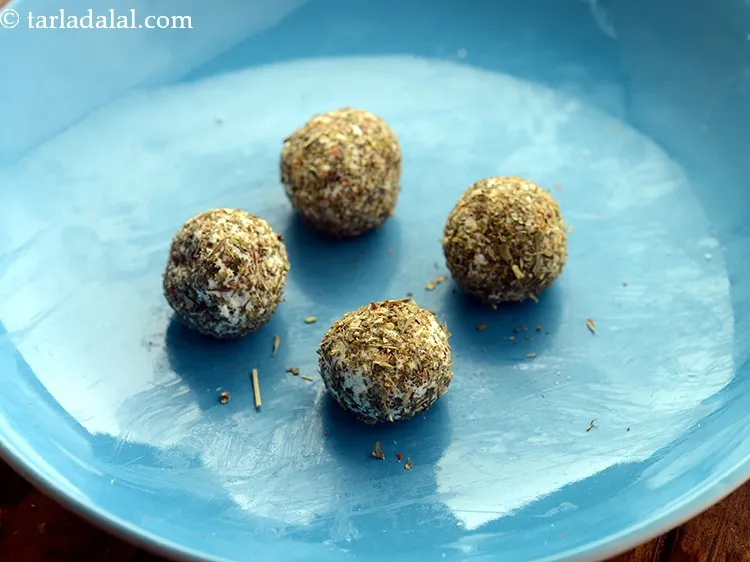 Step 9 – Similarly, roll 3 other&nbsp;<strong>paneer mixed herb balls | healthy paneer&nbsp;mixed herb balls&nbsp;starter |&nbsp; cottage cheese …