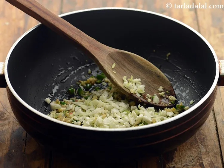 Step 21 – Add cauliflower. Clean and chop the cauliflower well to get rid of the hidden worms.