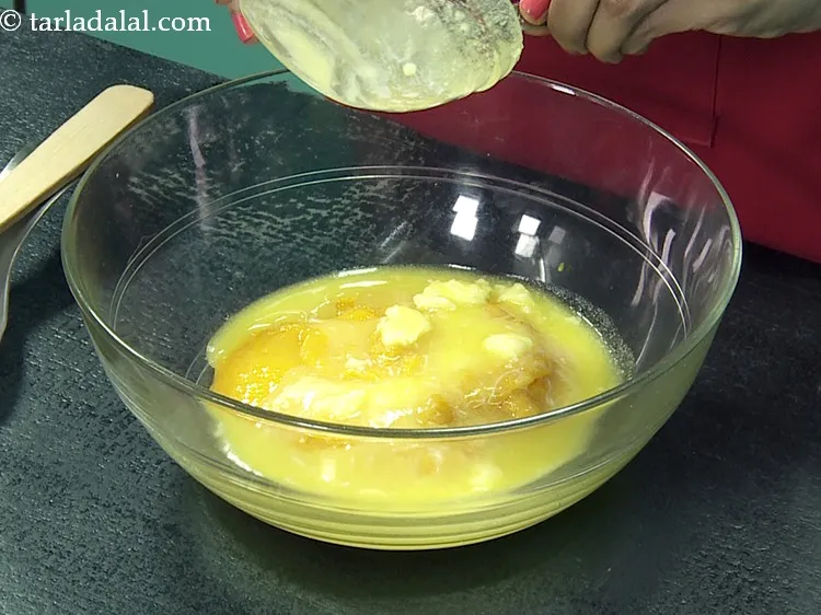 Step 17 – Add 1/2 cup&nbsp;<a href="https://www.tarladalal.com/glossary-melted-butter-1941i">melted butter</a> You can microwave the butter for 5 to 7 seconds …