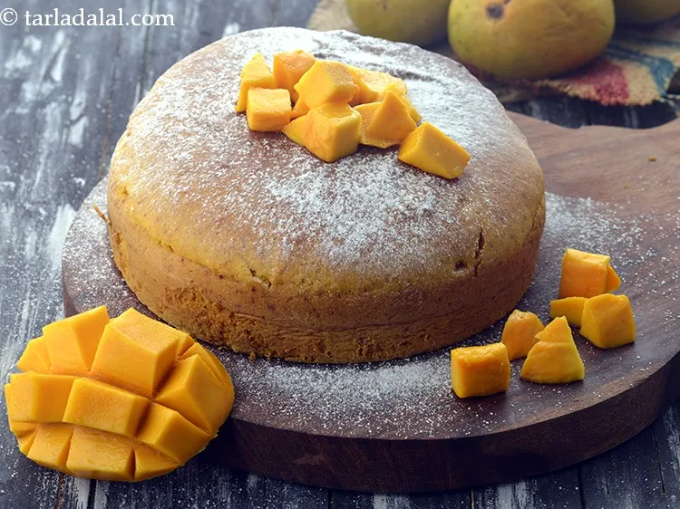 Step 32 – Cut it into 6 equal wedges and serve<strong> mango cake recipe | eggless mango cake …