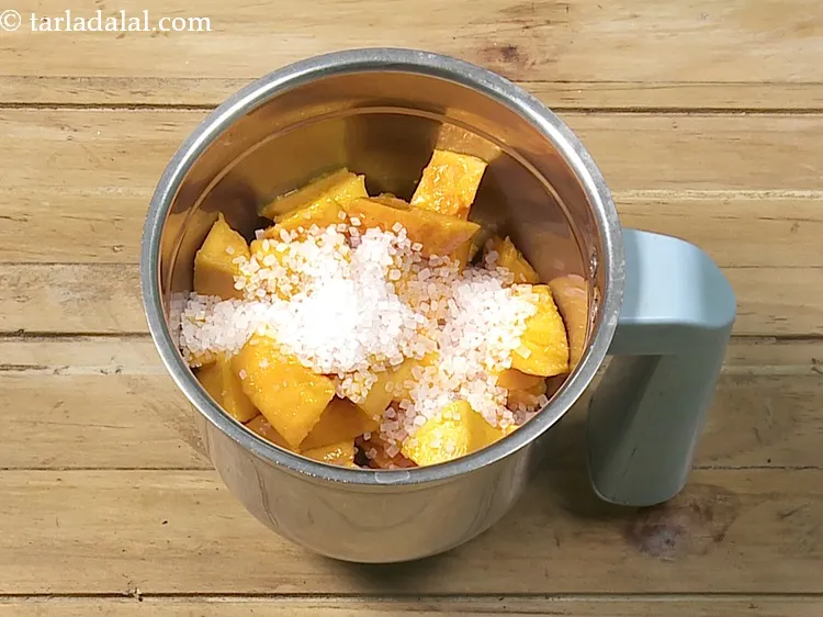 Step 4 – Add 1/2 cup&nbsp;<a href="https://www.tarladalal.com/glossary-sugar-chini-shakkar-278i">sugar</a>&nbsp;in a mixer.