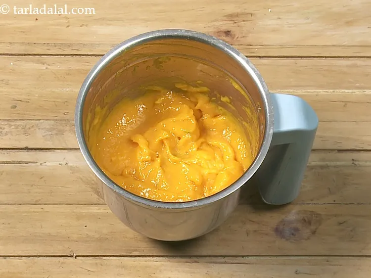 Step 9 – Blend till smooth. The mango pulp is ready.