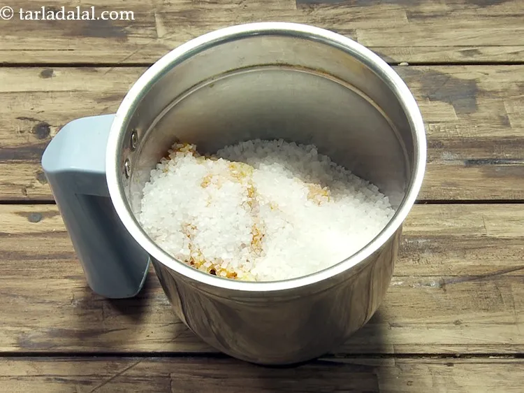 Step 15 – Add 1/2 cup&nbsp;<a href="https://www.tarladalal.com/glossary-sugar-chini-shakkar-278i">sugar</a>&nbsp;in a mixer.