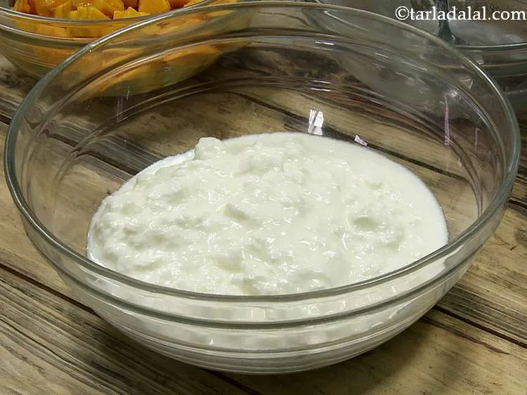 Step 4 – For making the quick and easy <strong>mango raita</strong> recipe, in a deep bowl take fresh …