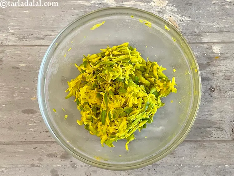 Step 14 – Refrigerate the grated raw mango overnight.