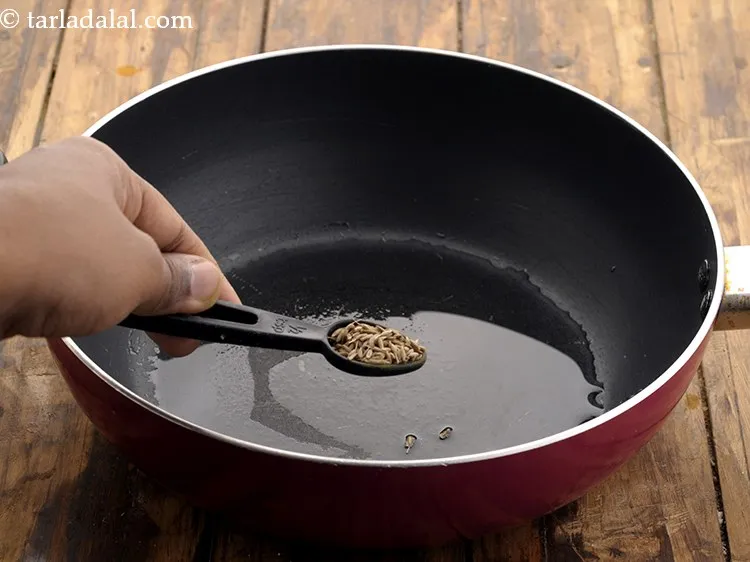 Step 8 – Once the oil is hot, add the cumin seeds and saut&eacute; on a medium flame …