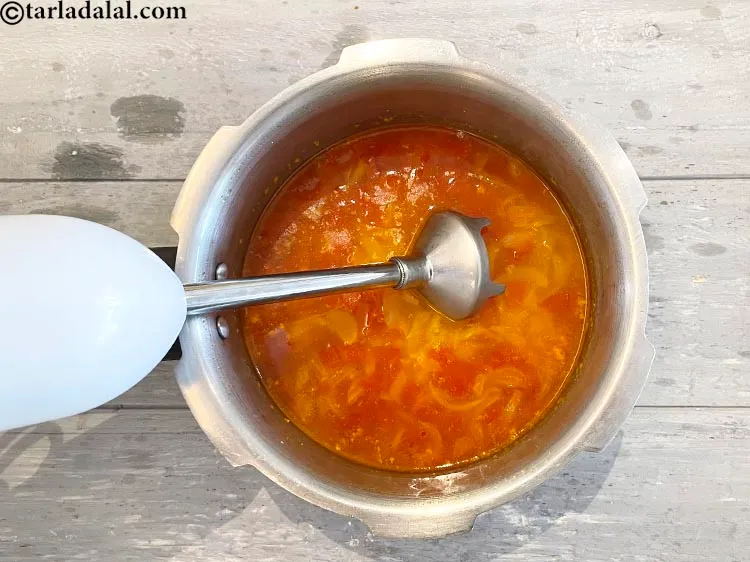 Step 24 – Use a hand blender to make a smooth soup. Hand blender works the best as …