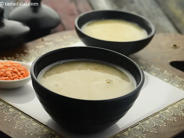 Step 19 – Serve <strong>masoor dal water for babies</strong> lukewarm to your little one.