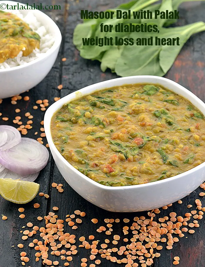 Step 20 – <strong>Masoor Dal with Palak</strong> is healthy for diabetics, weight loss and heart.&nbsp;<a href="https://www.tarladalal.com/recipes-using-spinach-255">Spinach</a>&nbsp;is one of …