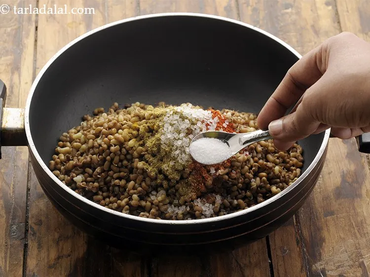 Step 30 – Add salt as per taste. If you have added enough salt while boiling matki sprouts, …