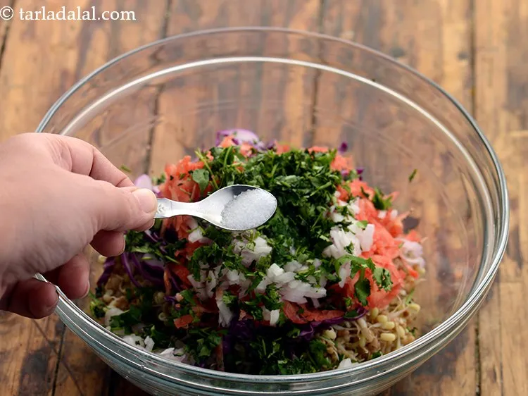 Step 32 – Add salt as per taste. If you have added salt while boiling the matki sprouts, …