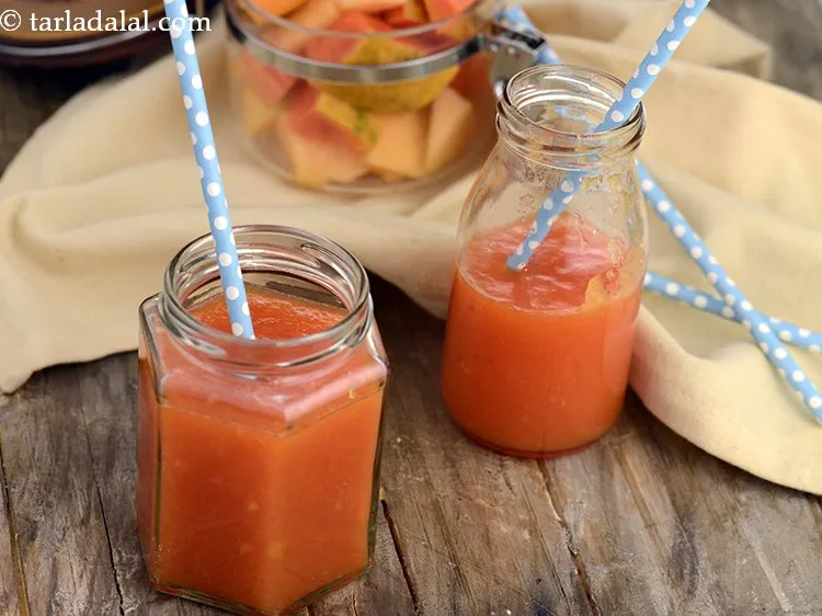 Step 11 – Serve <strong>melon papaya juice recipe | papaya muskmelon juice | healthy melon papaya drink | …