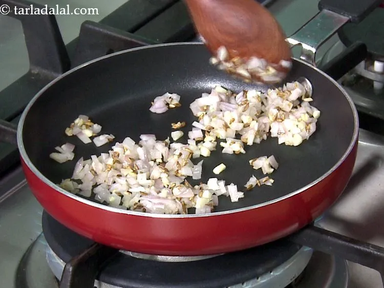 Step 6 – Saut&eacute; on a medium flame for 1 minute or till the onions turn light brown …