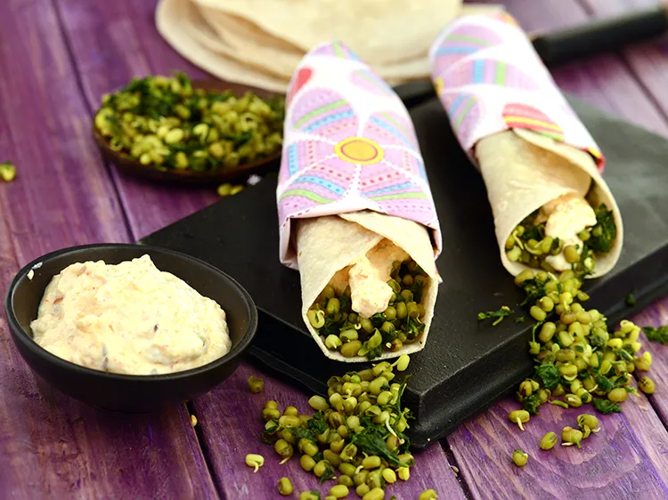 Step 45 – Serve <strong>sprouted moong wrap</strong> immediately.