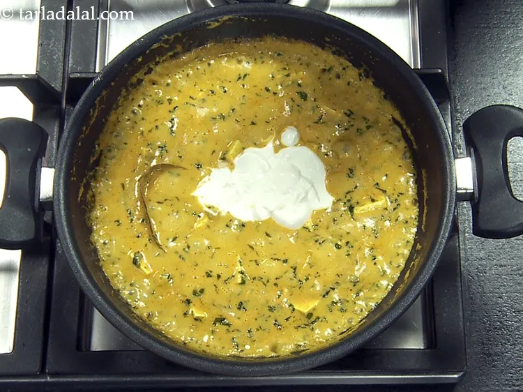 Step 62 – Add 1/4 cup&nbsp;<a href="https://www.tarladalal.com/glossary-fresh-cream-1877i">fresh cream</a>. Prefer to use the readymade fresh cream for best flavour …