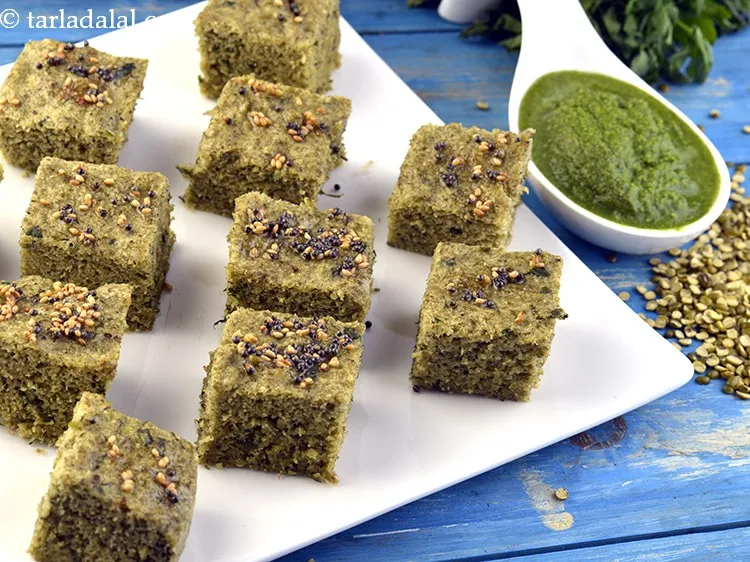 Step 41 – Serve <strong>methi moong dal dhokla recipe | Indian green moong methi dhokla | healthy moong …