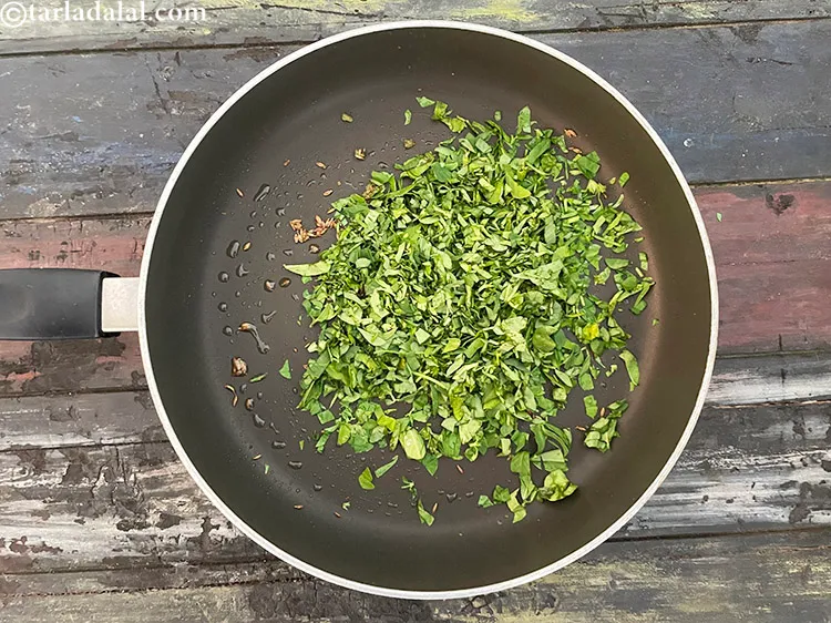 Step 16 – Add&nbsp;<meta charset="UTF-8" />1/2 cup&nbsp;finely&nbsp;<a href="glossary-chopped-fenugreek-811i">chopped fenugreek (methi)</a>&nbsp;leaves.&nbsp;Methi leaves are&nbsp;<a href="https://www.tarladalal.com/recipes-for-Healthy-Low-Calorie-Weight-Loss-383">low in calorie</a>,&nbsp;<a href="https://www.tarladalal.com/recipes-for-Antioxidant-Rich-1054">powerful antioxidant</a>&nbsp;and&nbsp;cures mouth …