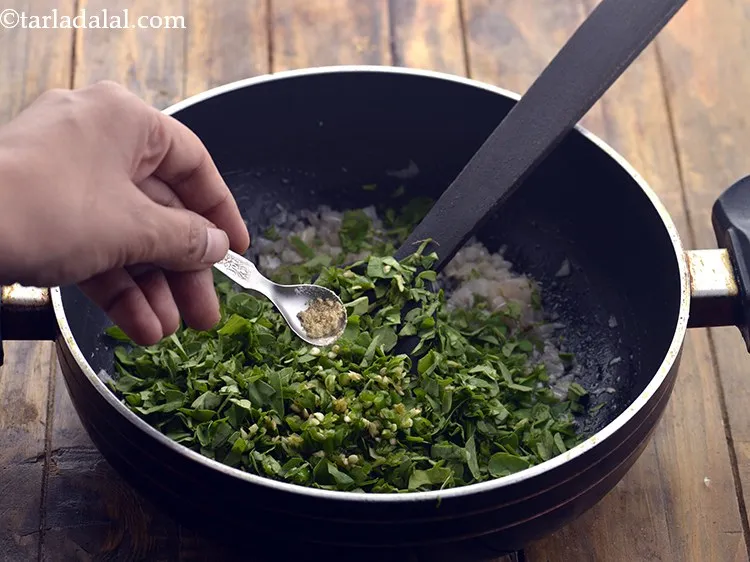Step 11 – Add asafoetida and saut&eacute; on a medium flame for 2 minutes.