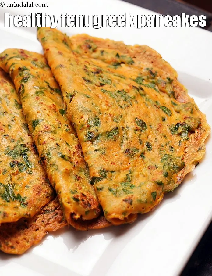 Step 24 – Serve <strong>methi pudla | methi chilla | healthy fenugreek pancakes |&nbsp;</strong>hot.