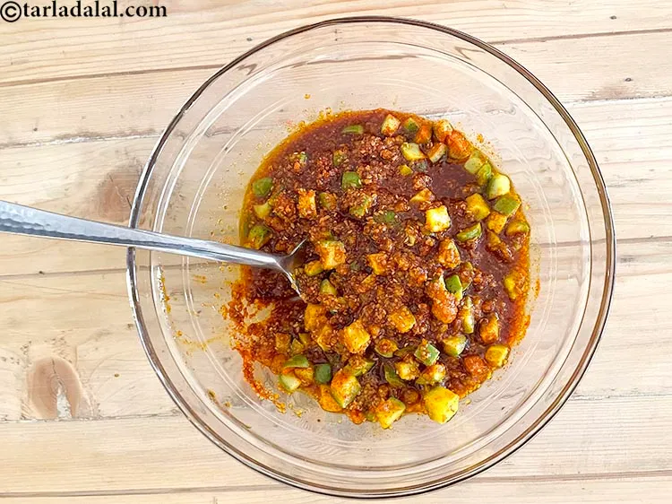 Step 26 – Mix <meta charset="UTF-8" /><strong>methia keri |&nbsp;Gujarati mango pickle, achar | Gujarati methia keri nu athanu …
