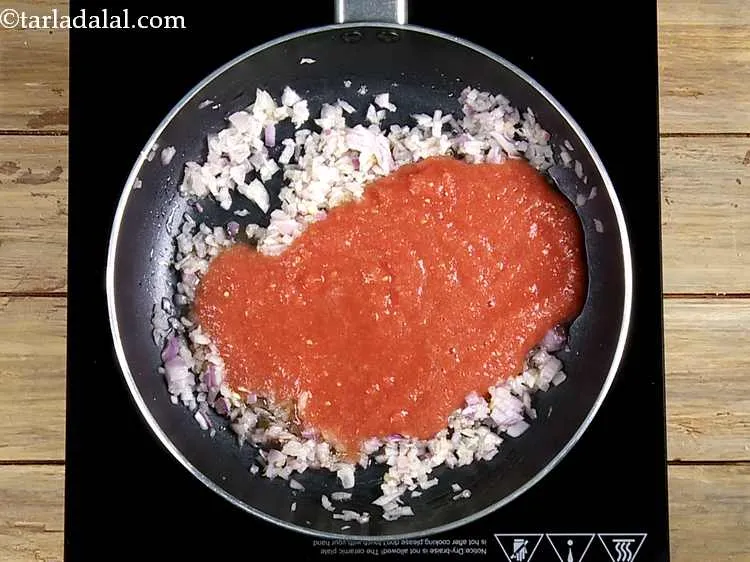 Step 22 – Add the tomato pulp to this. You can buy readymade tomato pulp or you can …