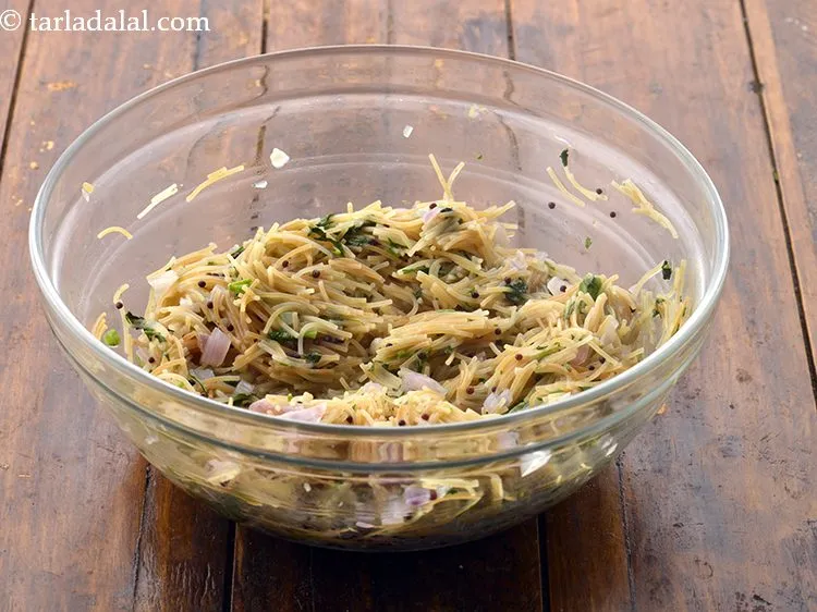 Step 20 – Mix well and microwave <strong>seviyan upma in microwave</strong> on high for 3 minutes, while stirring …