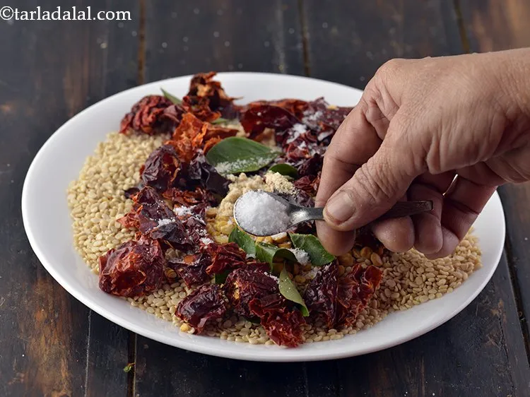 Step 16 – Also, add the salt. Many people even add jaggery to the malgapodi chutney, if you …