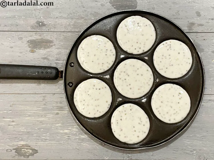 Step 40 – Pour 2 tbsp of batter in each uttapa mould to make a 75 mm. (3&quot;) …