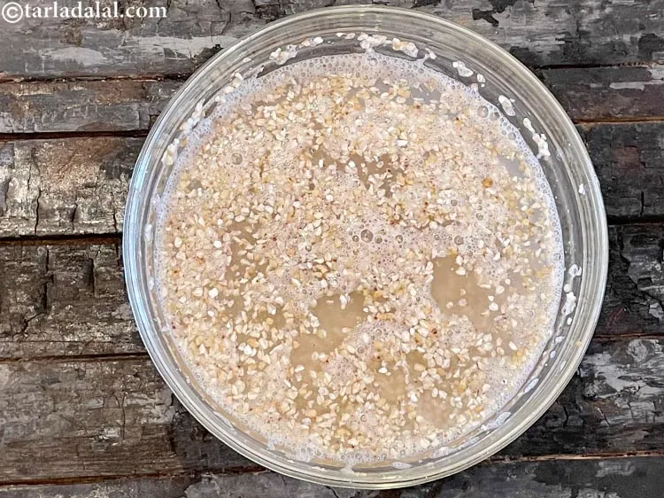 Step 16 – With your hands wash the buckwheat with water. Dirt will flow to the top.&nbsp;