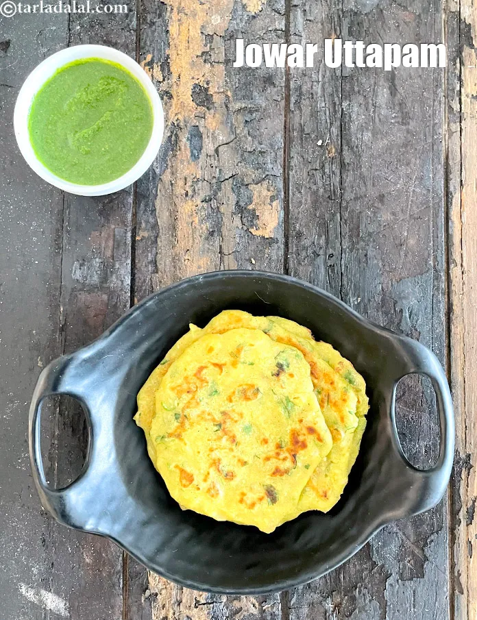 Step 42 – Serve <strong>hot&nbsp;jowar uttpam recipe&nbsp;|&nbsp;healthy jowar uttpam&nbsp;|&nbsp;&nbsp;sorghum flour pancake&nbsp;|&nbsp;jowar flour snack recipe&nbsp;|</strong>&nbsp;hot with green chutney.