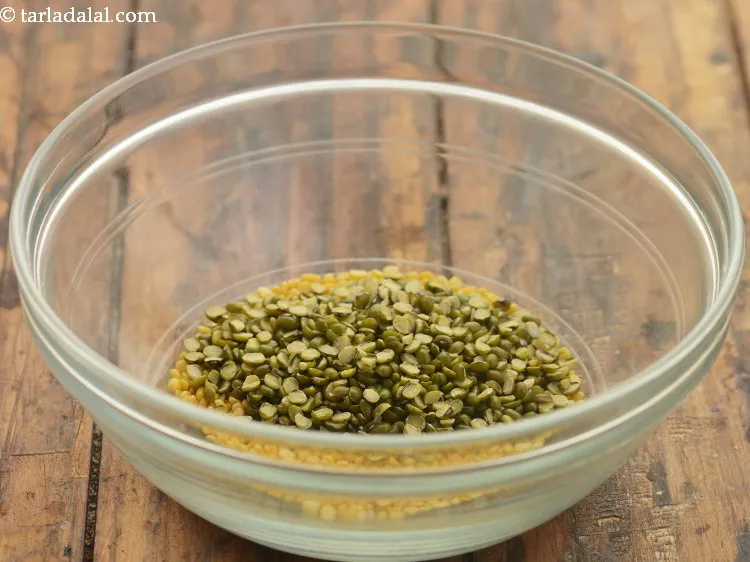 Step 7 – To that add green moong dal.